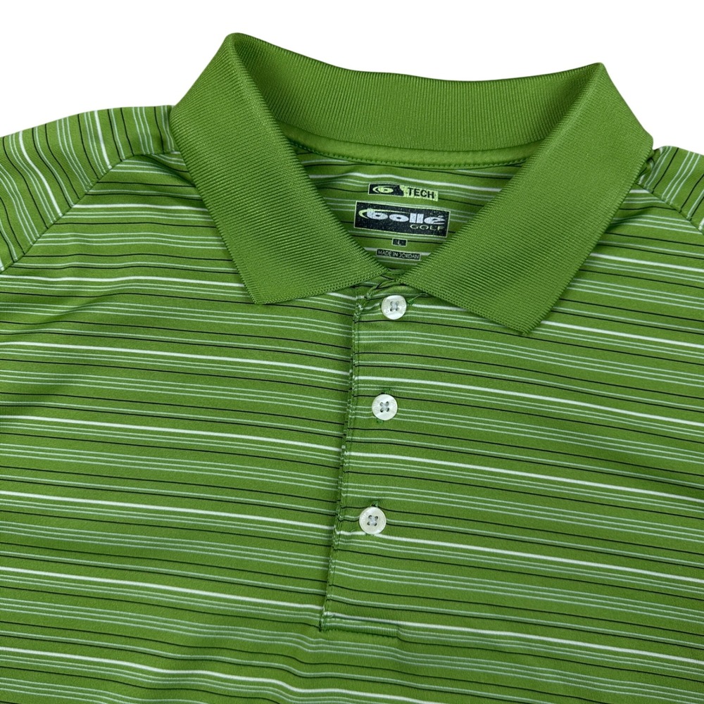 Bolle Golf Mens Large Green Striped Performance Short Sleeve Polo Shirt Stretch